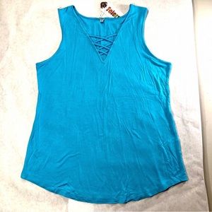 Feiersi women’s Blue Sleeveless Shirt Tank Top Size Large!  NWT.